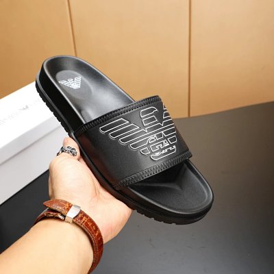 Armani Eagle Logo Casual Style Men's Black Slides
