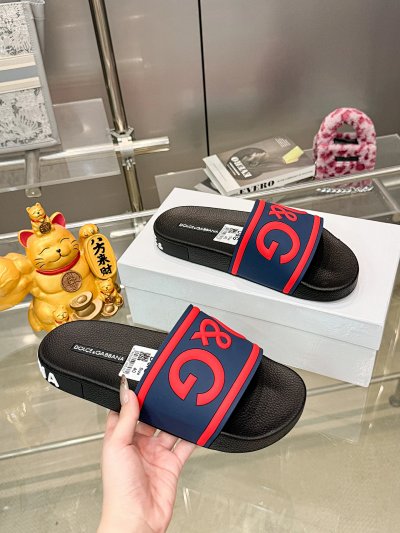 D&G DG Classic Trendy Brand Blue-Red Color-block Slides