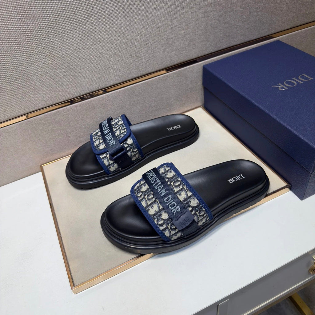 Dior Oblique Casual Style Blue and Black Slides