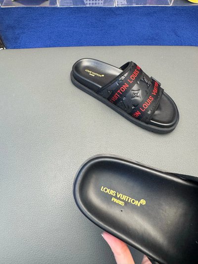 Louis Vuitton Monogram Trendy Black & Red Slide Slippers