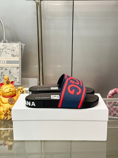 D&G DG Classic Trendy Brand Blue-Red Color-block Slides