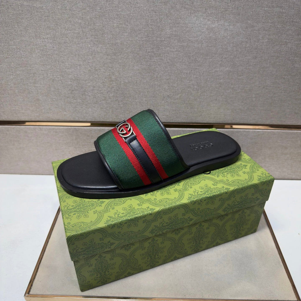 Gucci Classic Double G Retro Green and Black Casual Slide Sandals