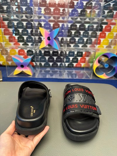 Louis Vuitton Monogram Trendy Black & Red Slide Slippers