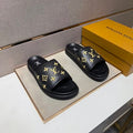 Louis Vuitton Classic Monogram Light Luxury Black and Gold Slide Sandals
