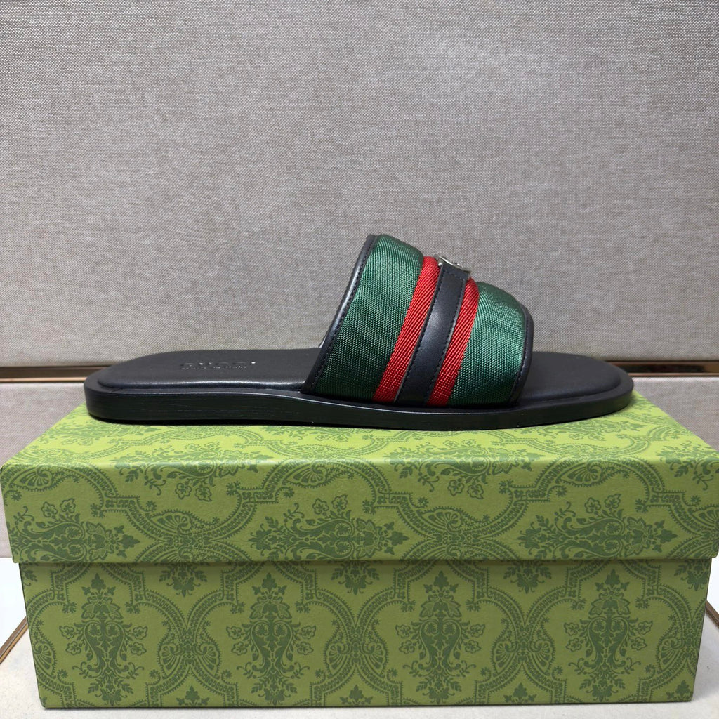Gucci Classic Double G Retro Green and Black Casual Slide Sandals