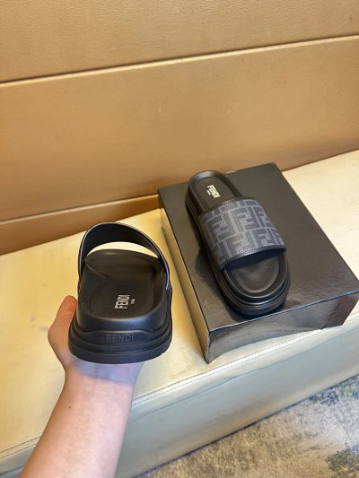 Fendi Double F Monogram Vintage Black and Grey Slippers