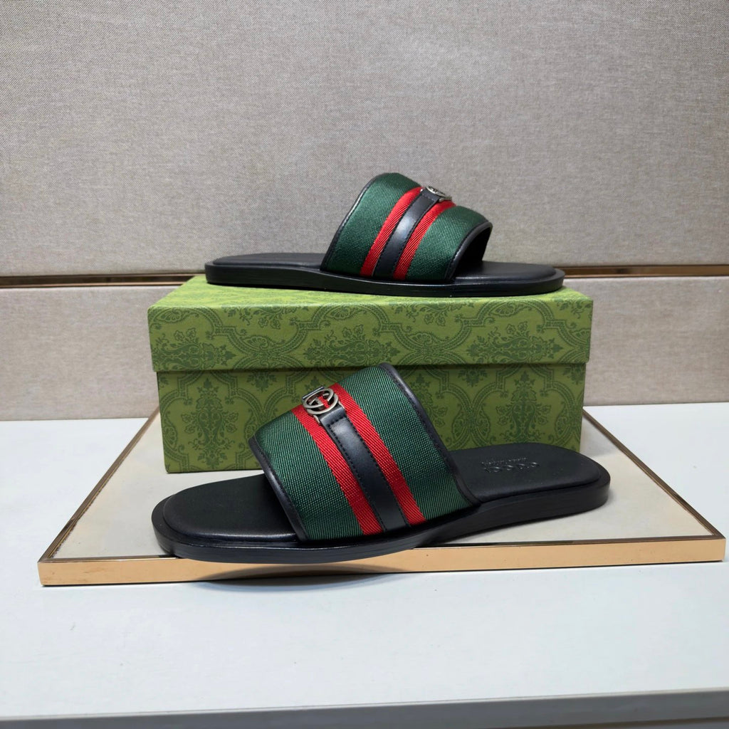 Gucci Classic Double G Retro Green and Black Casual Slide Sandals