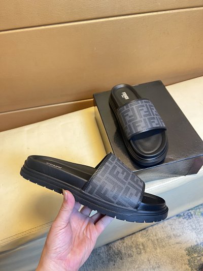 Fendi Double F Monogram Vintage Black and Grey Slippers