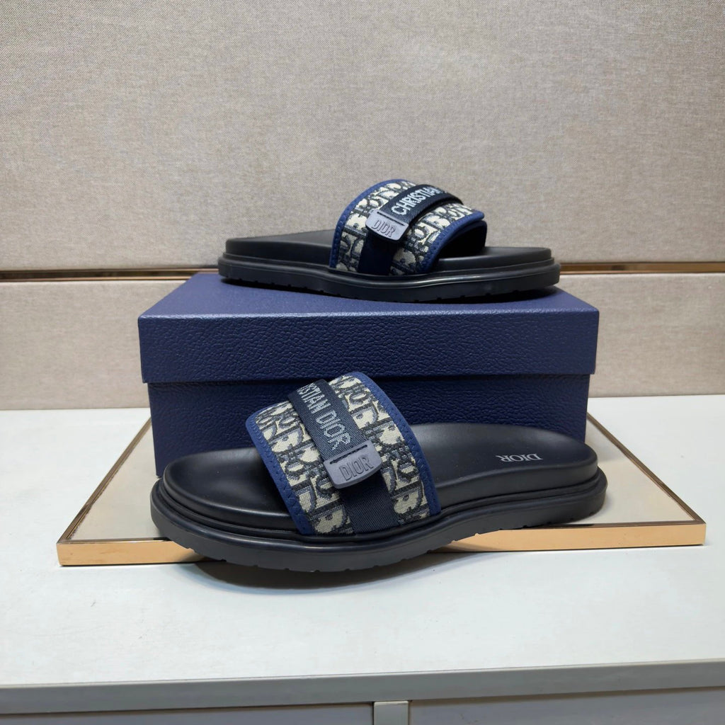 Dior Oblique Casual Style Blue and Black Slides