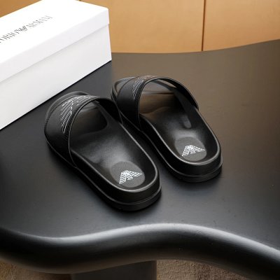 Armani Eagle Logo Casual Style Men's Black Slides