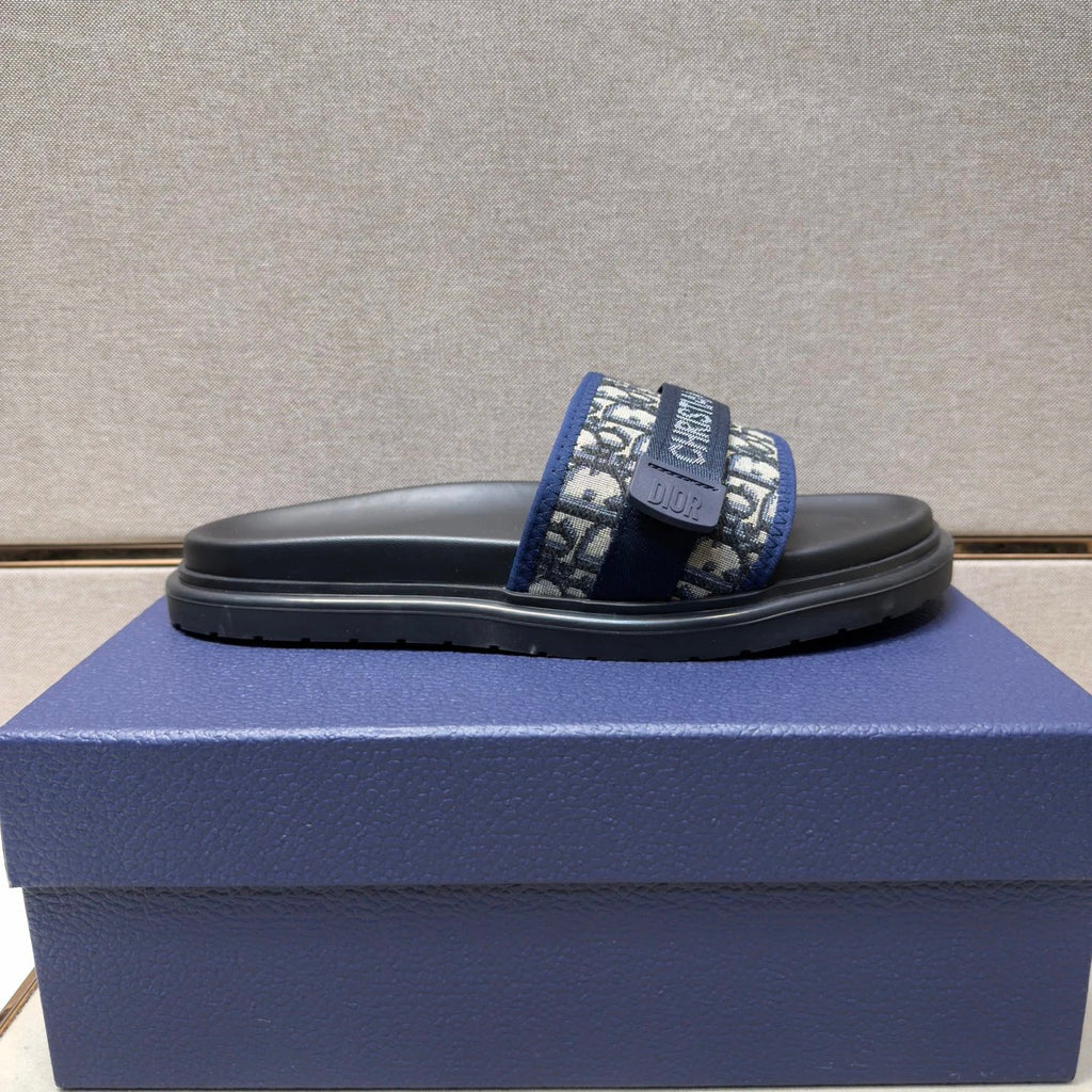 Dior Oblique Casual Style Blue and Black Slides
