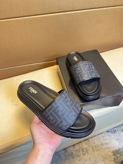 Fendi Double F Monogram Vintage Black and Grey Slippers