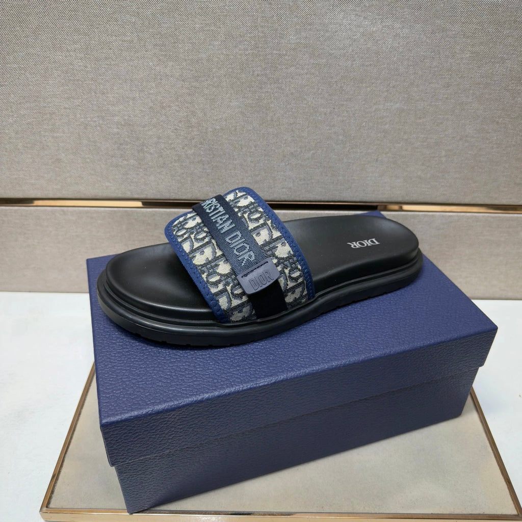 Dior Oblique Casual Style Blue and Black Slides
