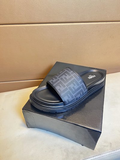 Fendi Double F Monogram Vintage Black and Grey Slippers