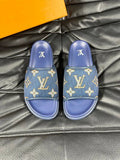 Louis Vuitton Classic Monogram Vintage Style Blue Slide Sandals