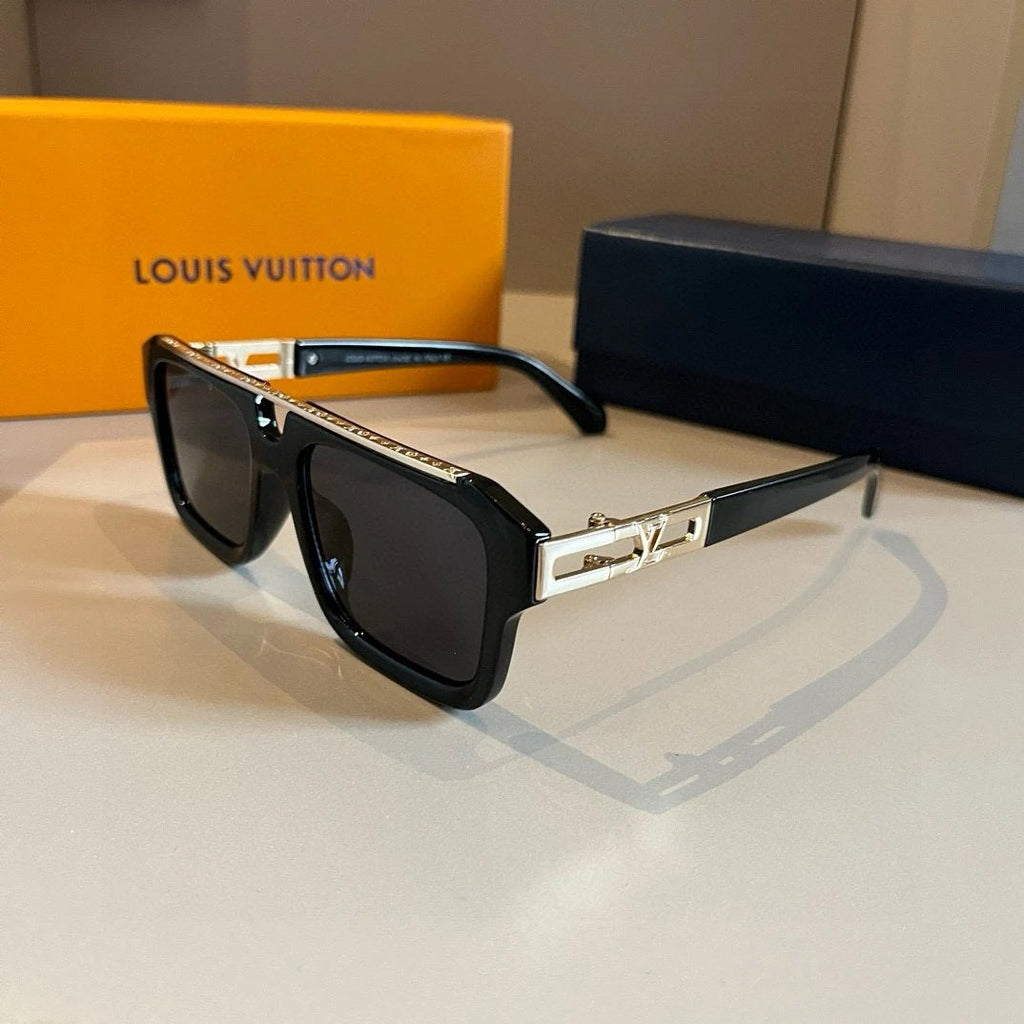 Louis Vuitton black sunglasses with metal and diamond inlay