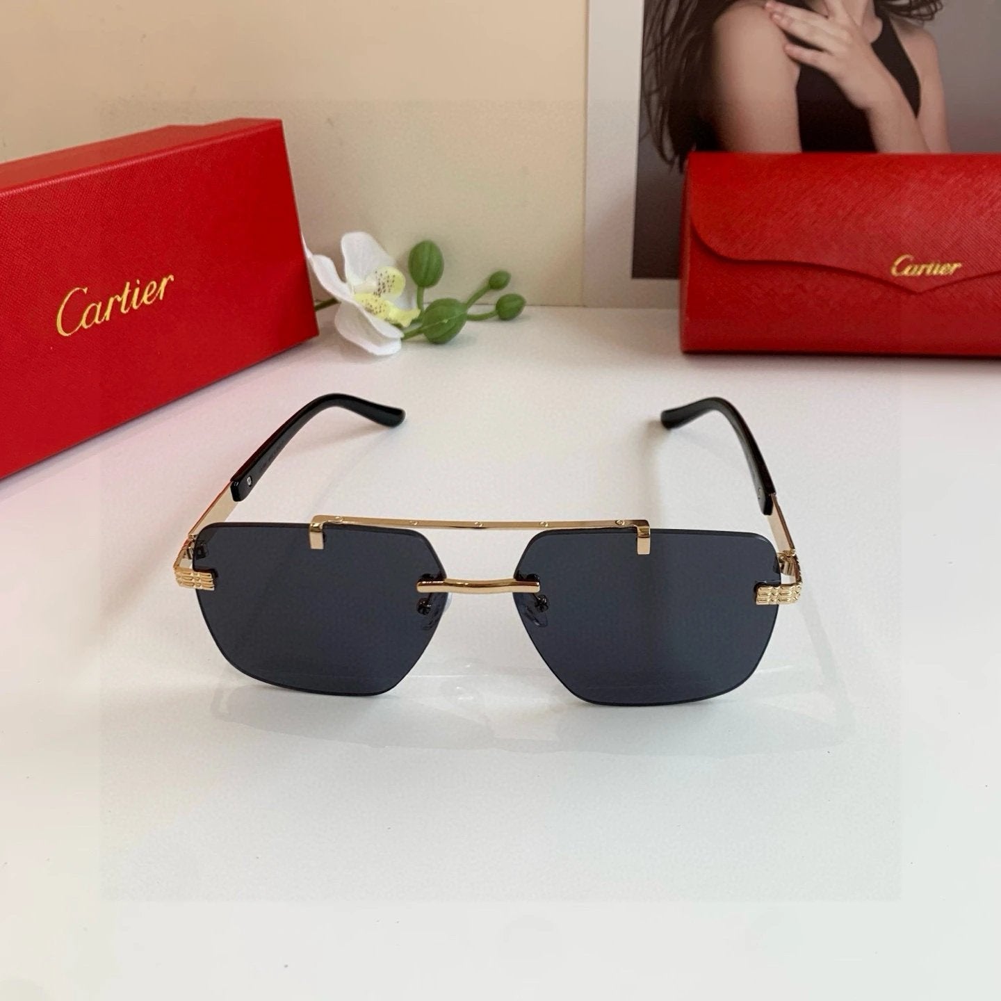 Cartier Trendy Cool Black Gold Sunglasses
