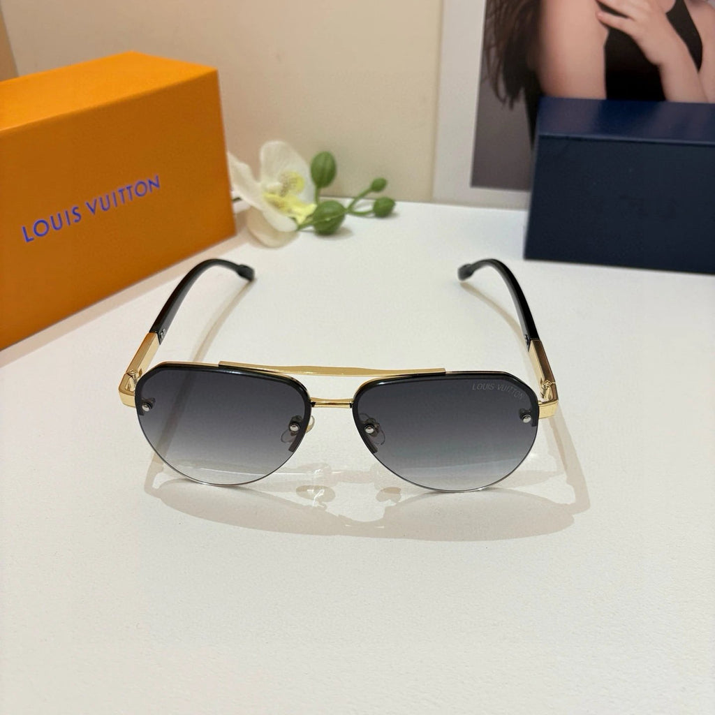 LV Aviator Style Black and Gold Sunglasses
