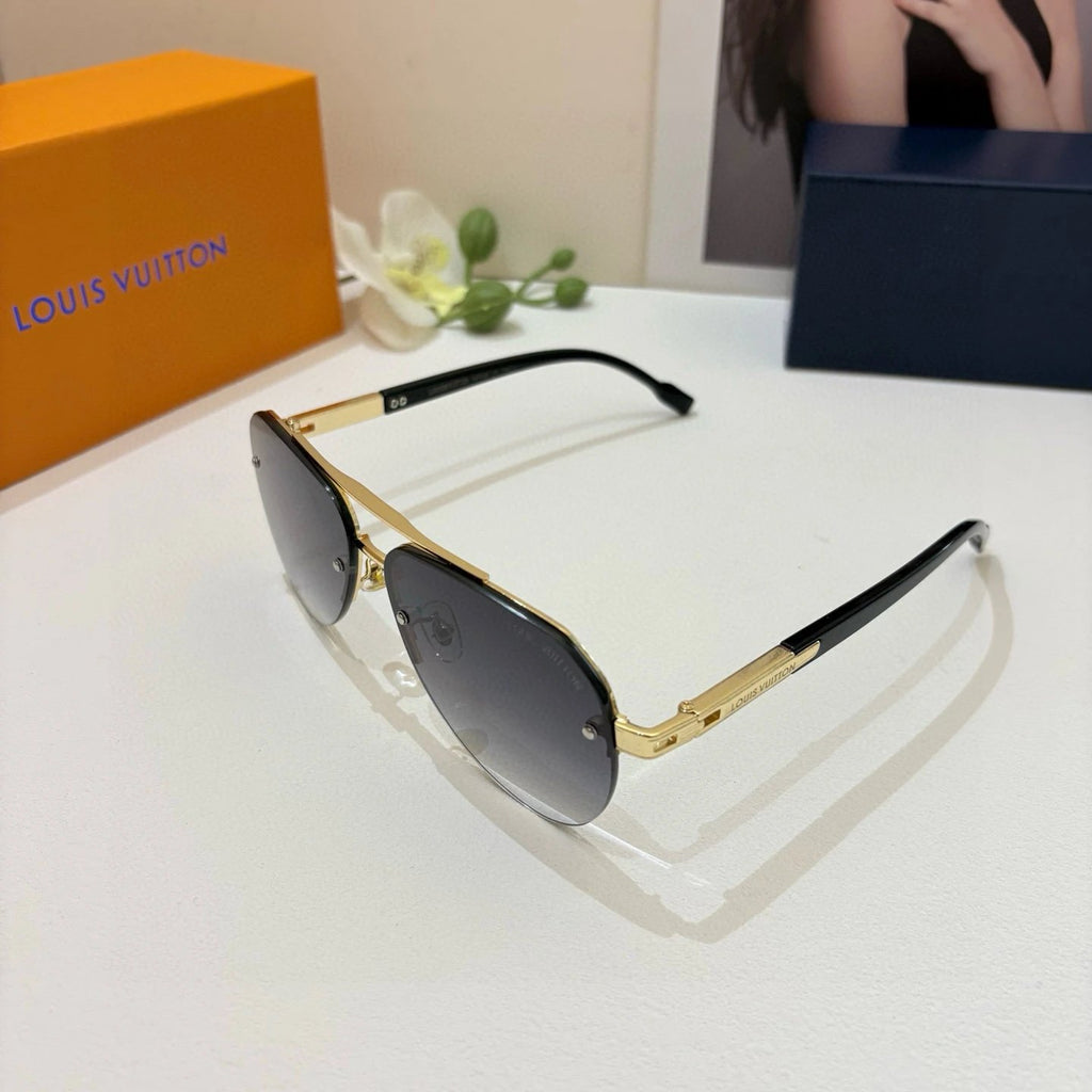 LV Aviator Style Black and Gold Sunglasses