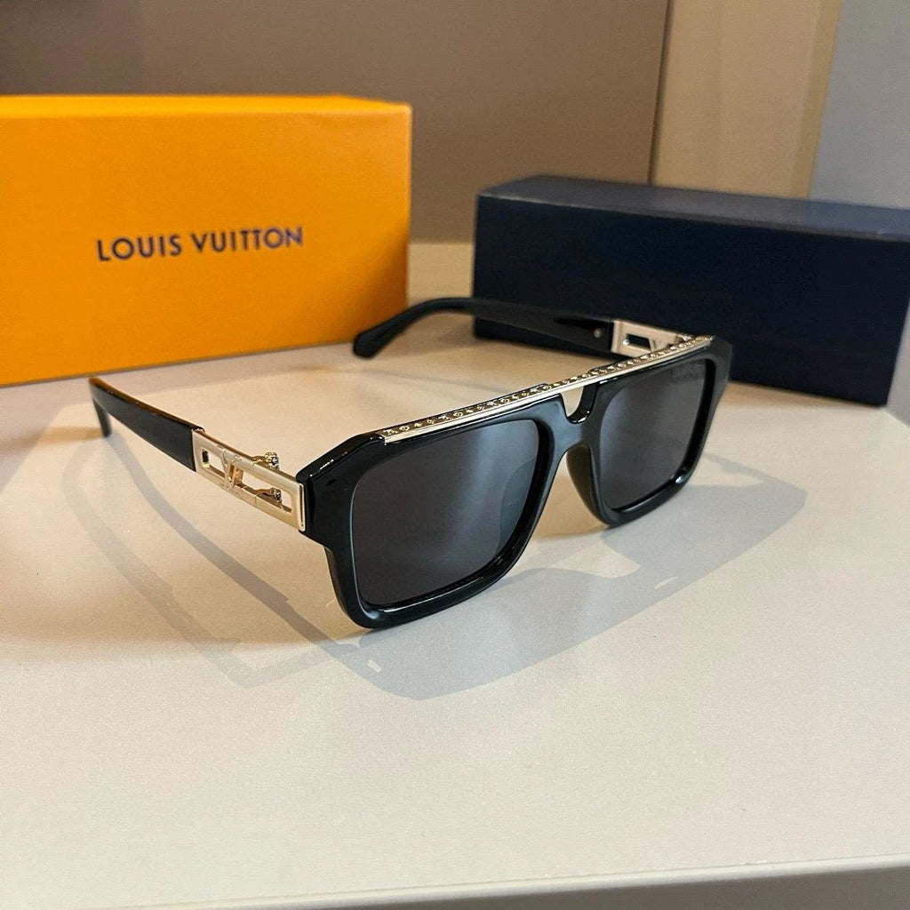 Louis Vuitton black sunglasses with metal and diamond inlay